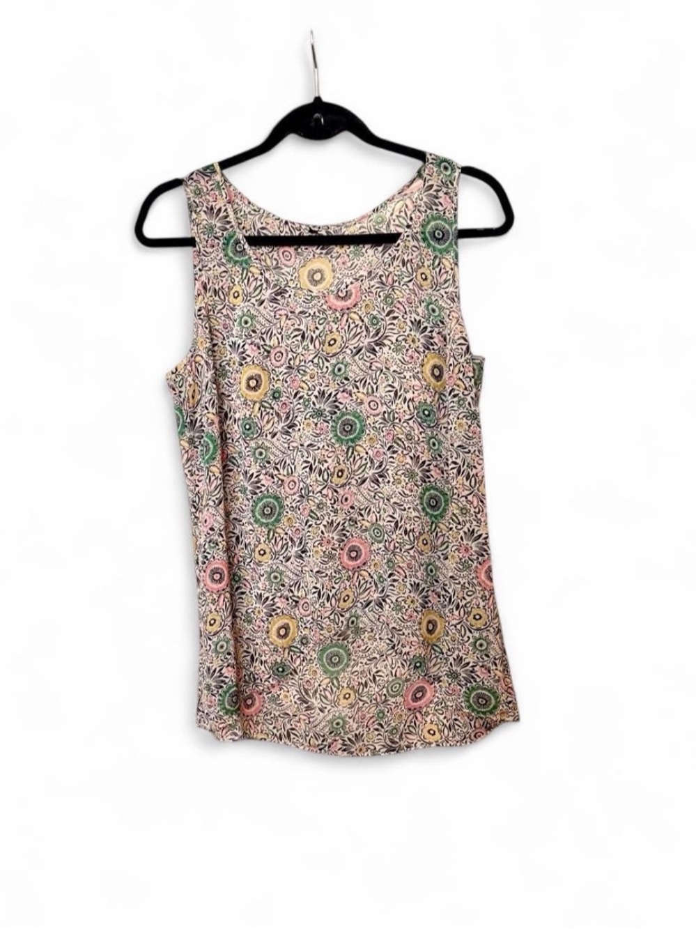 Multi Colored Floral Print Semi Sheer High Low Blouse Sz M
